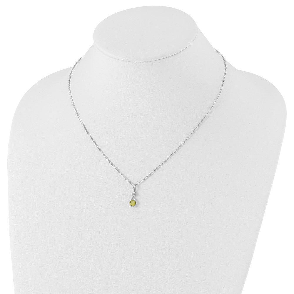 Sterling Silver RH Plated White Ice .01ct. Dia./Peridot w/2IN Ext Necklace
