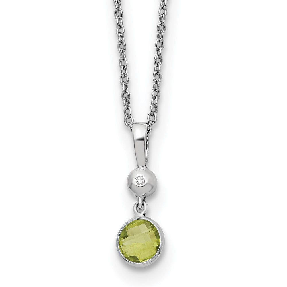 Sterling Silver RH Plated White Ice .01ct. Dia./Peridot w/2IN Ext Necklace