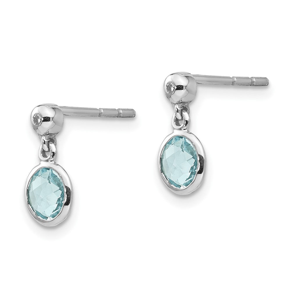 Sterling Silver RH Plated White Ice Blue Topaz And Diamond Post Earrings