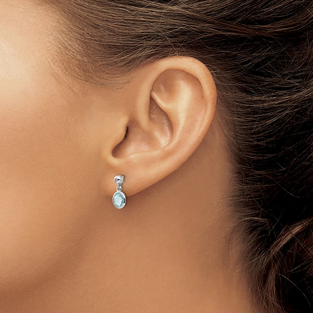 Sterling Silver RH Plated White Ice Blue Topaz And Diamond Post Earrings