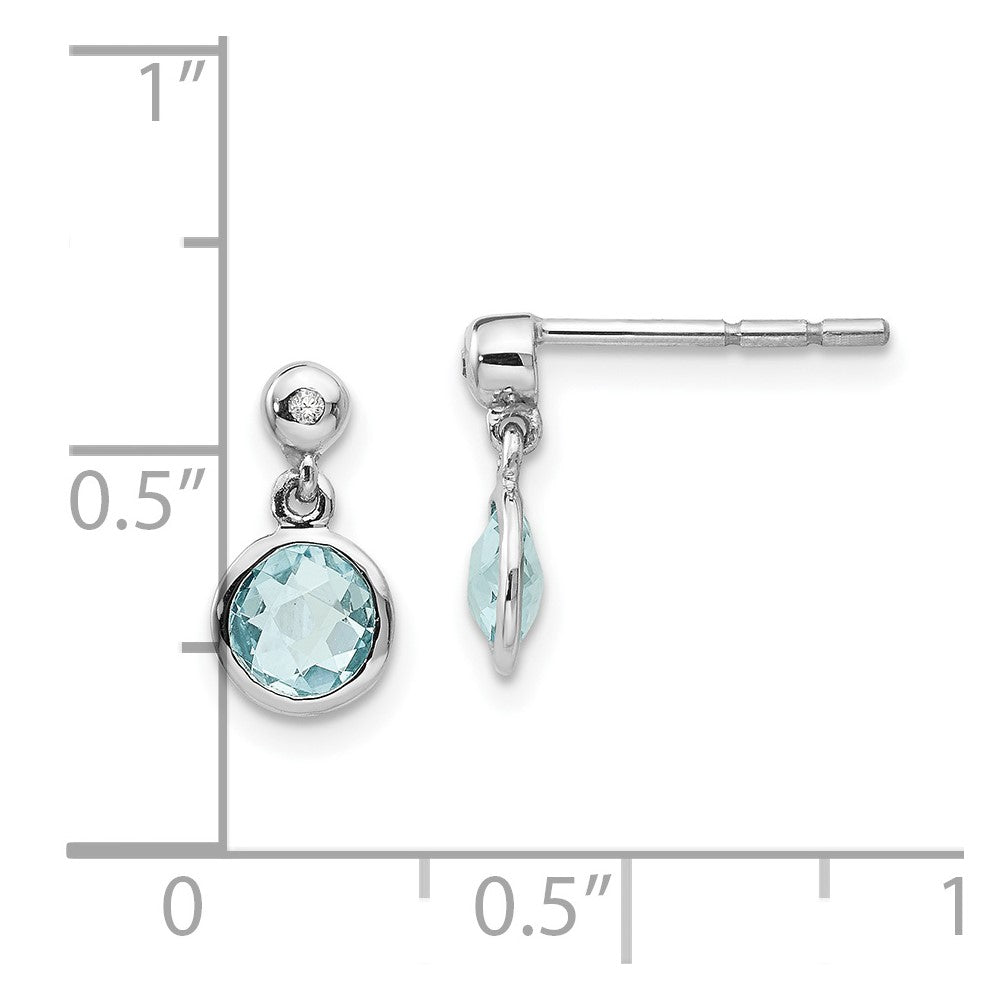 Sterling Silver RH Plated White Ice Blue Topaz And Diamond Post Earrings