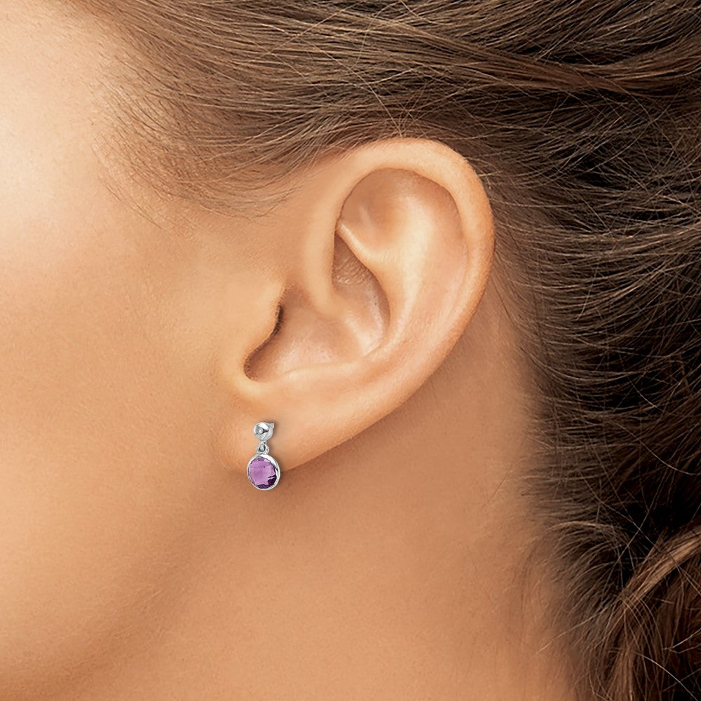 Sterling Silver RH Plated White Ice Diamond and Amethyst Post Earrings