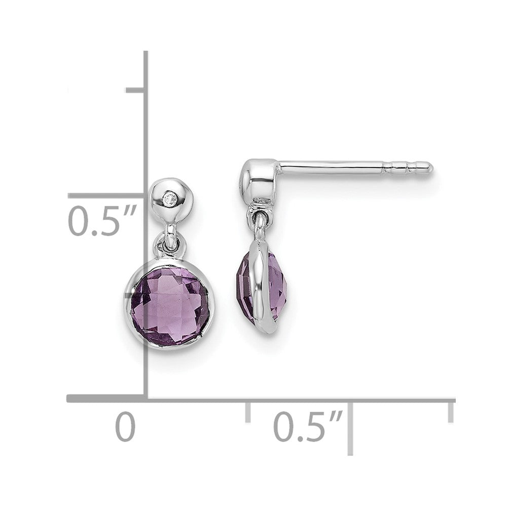 Sterling Silver RH Plated White Ice Diamond and Amethyst Post Earrings