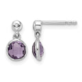 Sterling Silver RH Plated White Ice Diamond and Amethyst Post Earrings