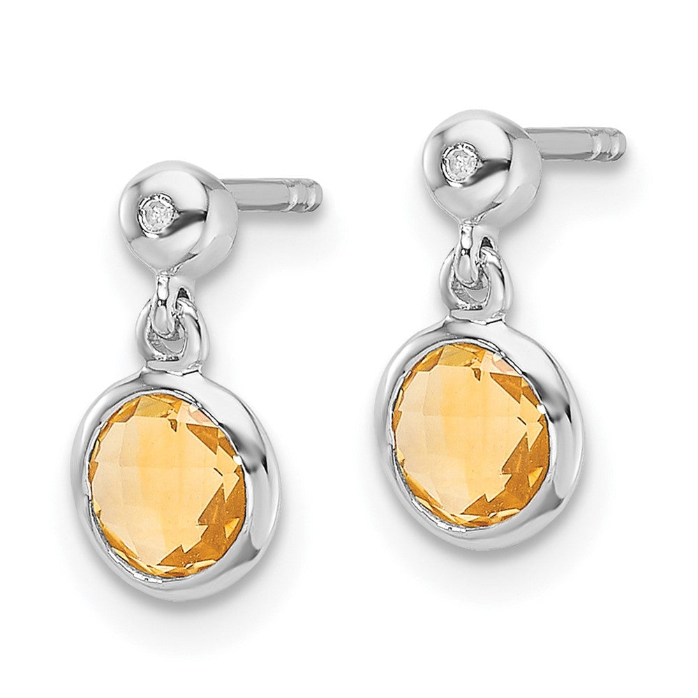 Sterling Silver RH Plated White Ice Diamond and Citrine Post Earrings