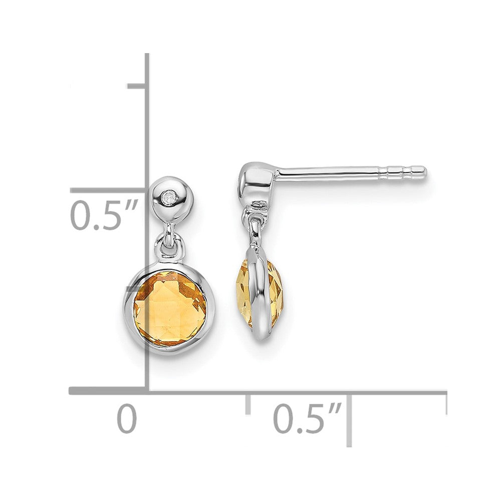Sterling Silver RH Plated White Ice Diamond and Citrine Post Earrings