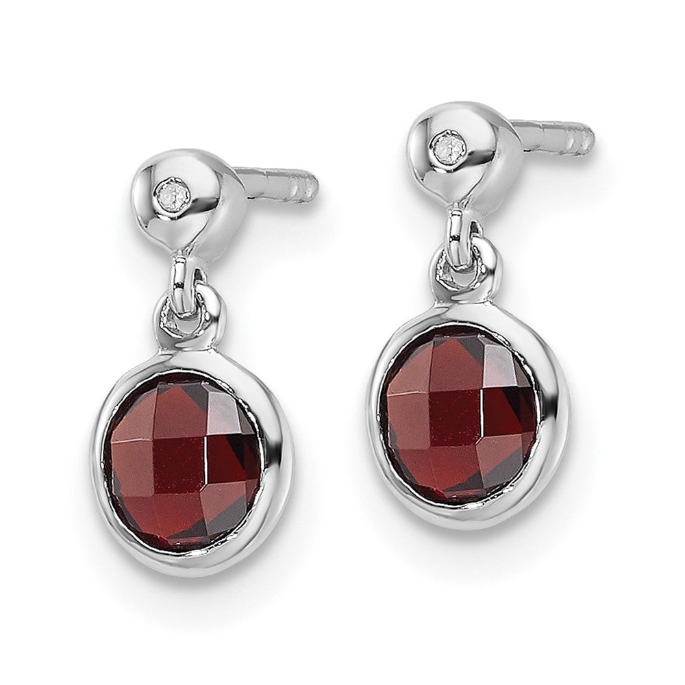 Sterling Silver RH Plated White Ice Diamond and Garnet Post Earrings