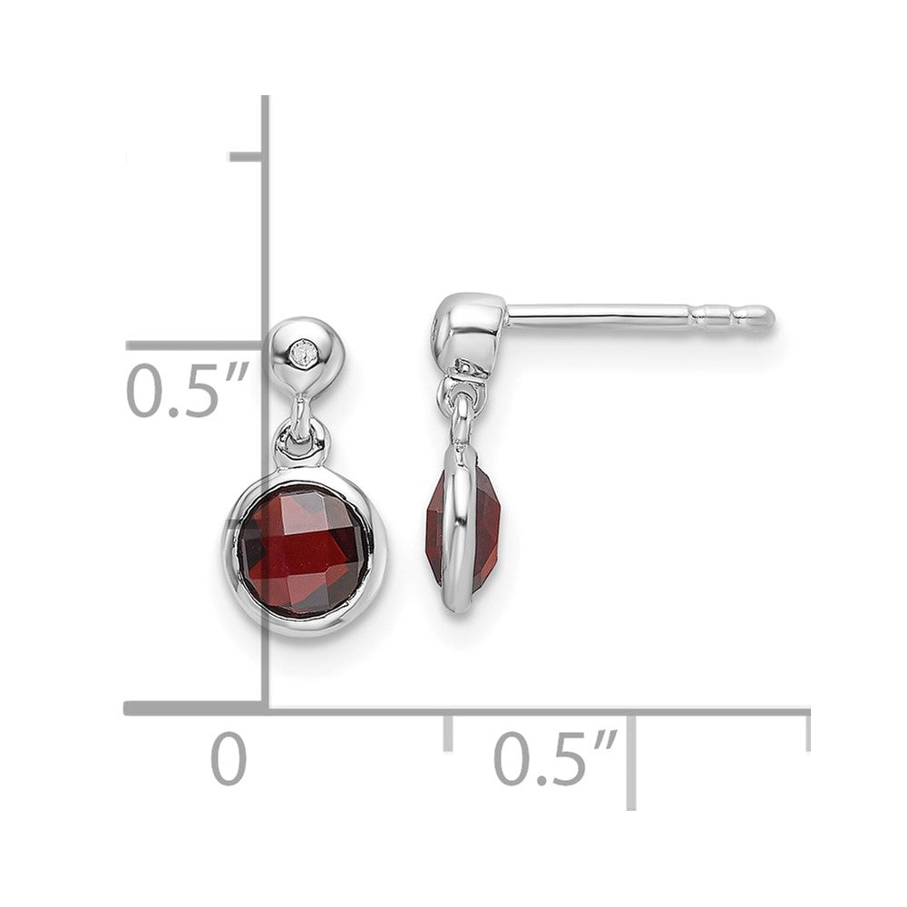 Sterling Silver RH Plated White Ice Diamond and Garnet Post Earrings