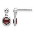 Sterling Silver RH Plated White Ice Diamond and Garnet Post Earrings