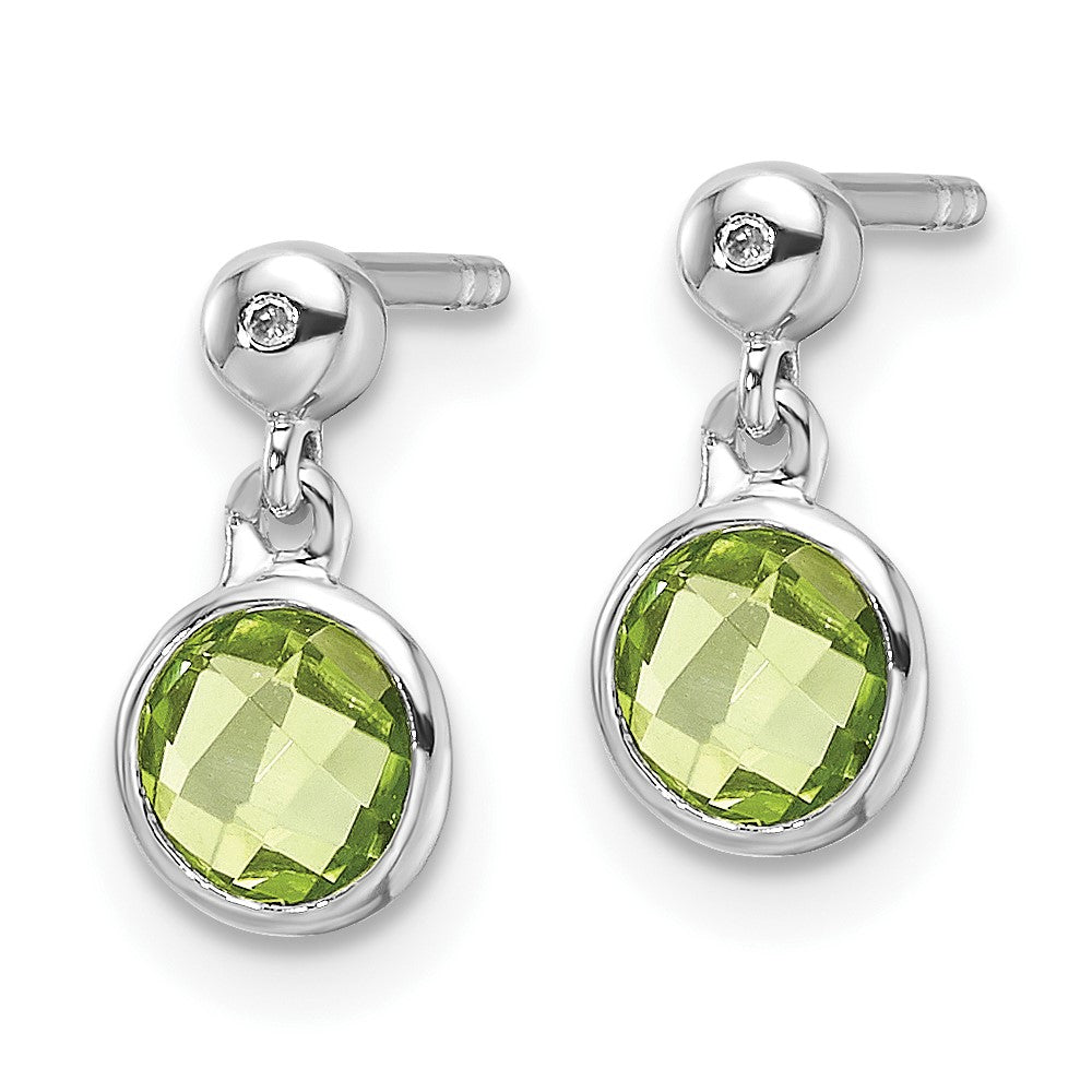 Sterling Silver RH Plated White Ice Diamond and Peridot Post Earrings