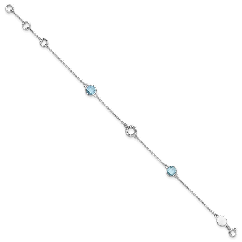 Sterling Silver RH Plated White Ice Blue Topaz and .06 ct Diamond Bracelet