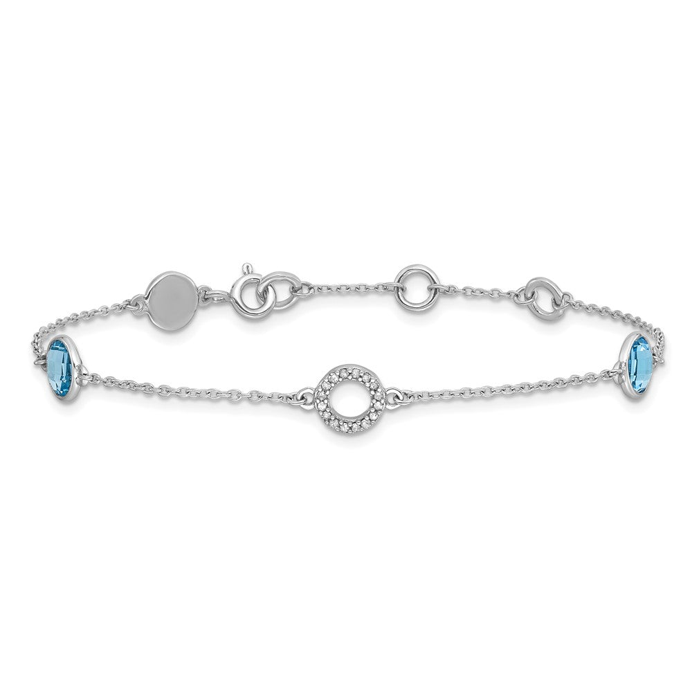 Sterling Silver RH Plated White Ice Blue Topaz and .06 ct Diamond Bracelet