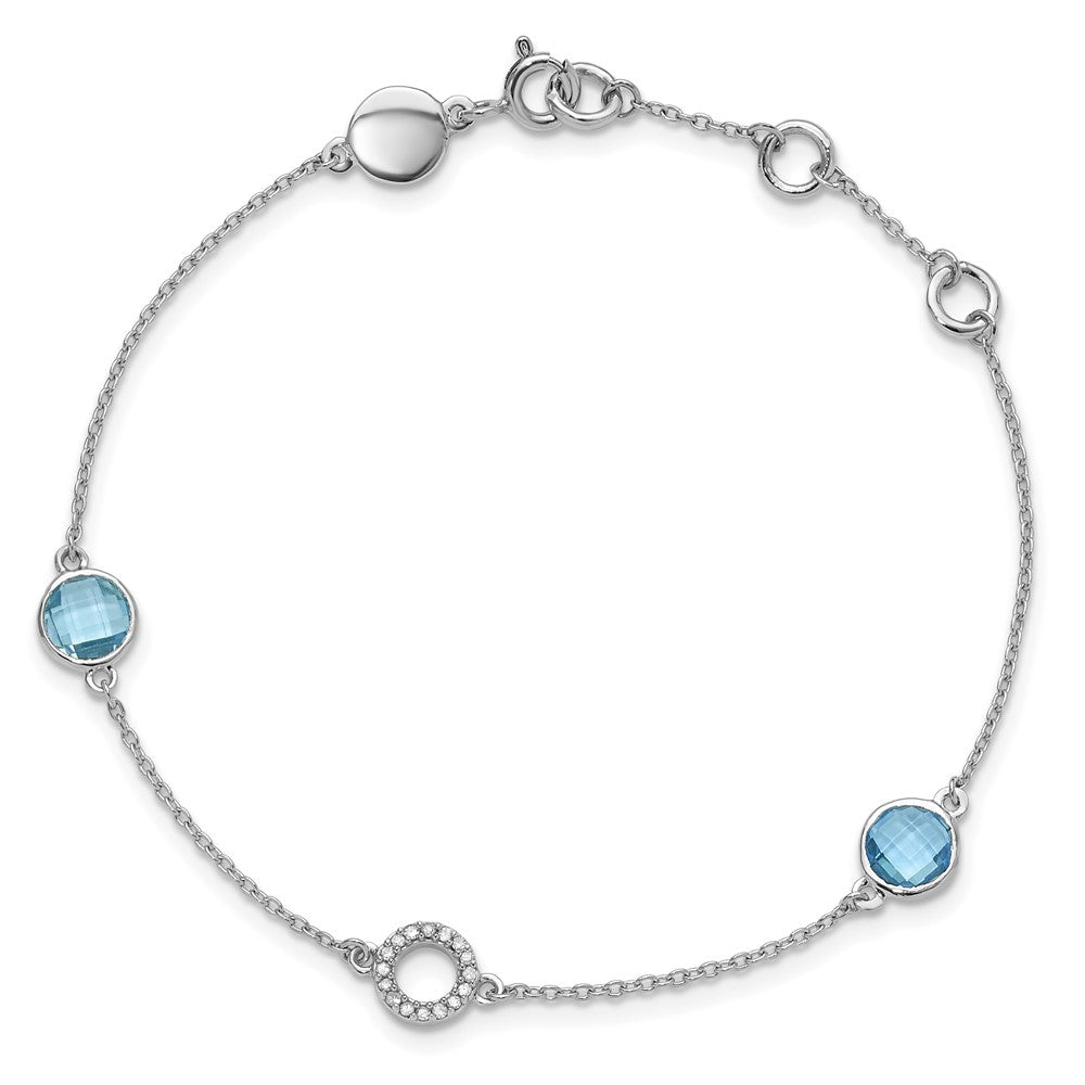 Sterling Silver RH Plated White Ice Blue Topaz and .06 ct Diamond Bracelet