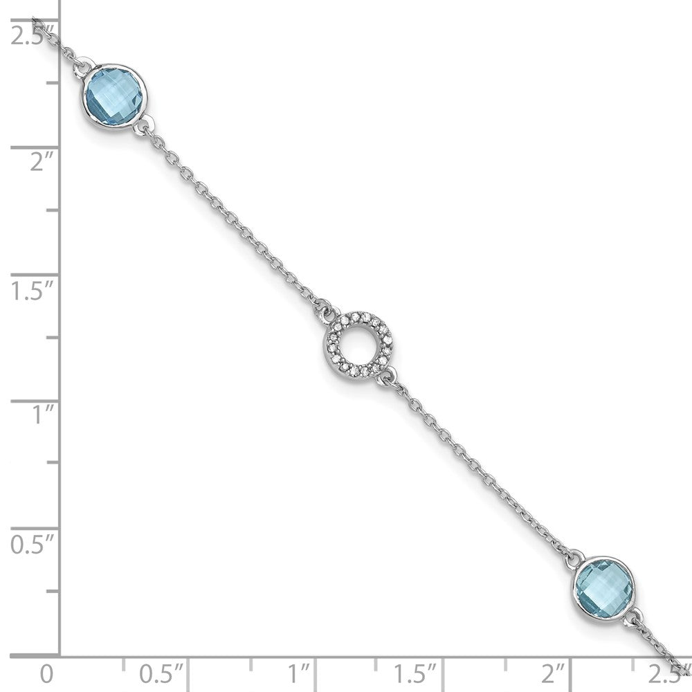 Sterling Silver RH Plated White Ice Blue Topaz and .06 ct Diamond Bracelet