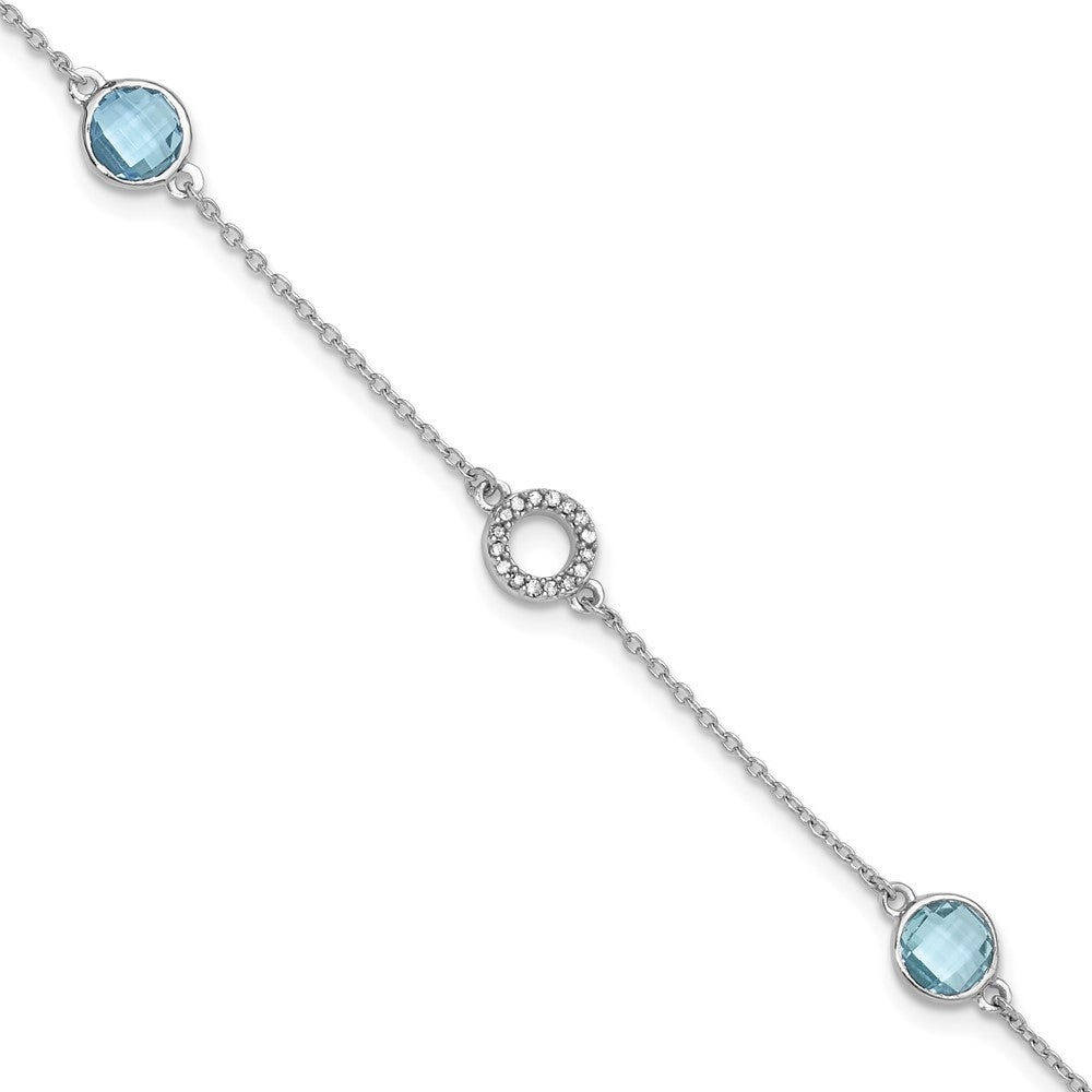 Sterling Silver RH Plated White Ice Blue Topaz and .06 ct Diamond Bracelet
