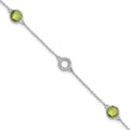SS RH Plated White Ice Diamond & Peridot w/1IN Ext. Bracelet