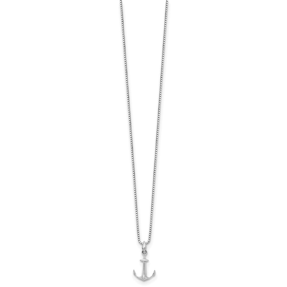 Sterling Silver RH Plated White Ice Diamond Anchor Necklace
