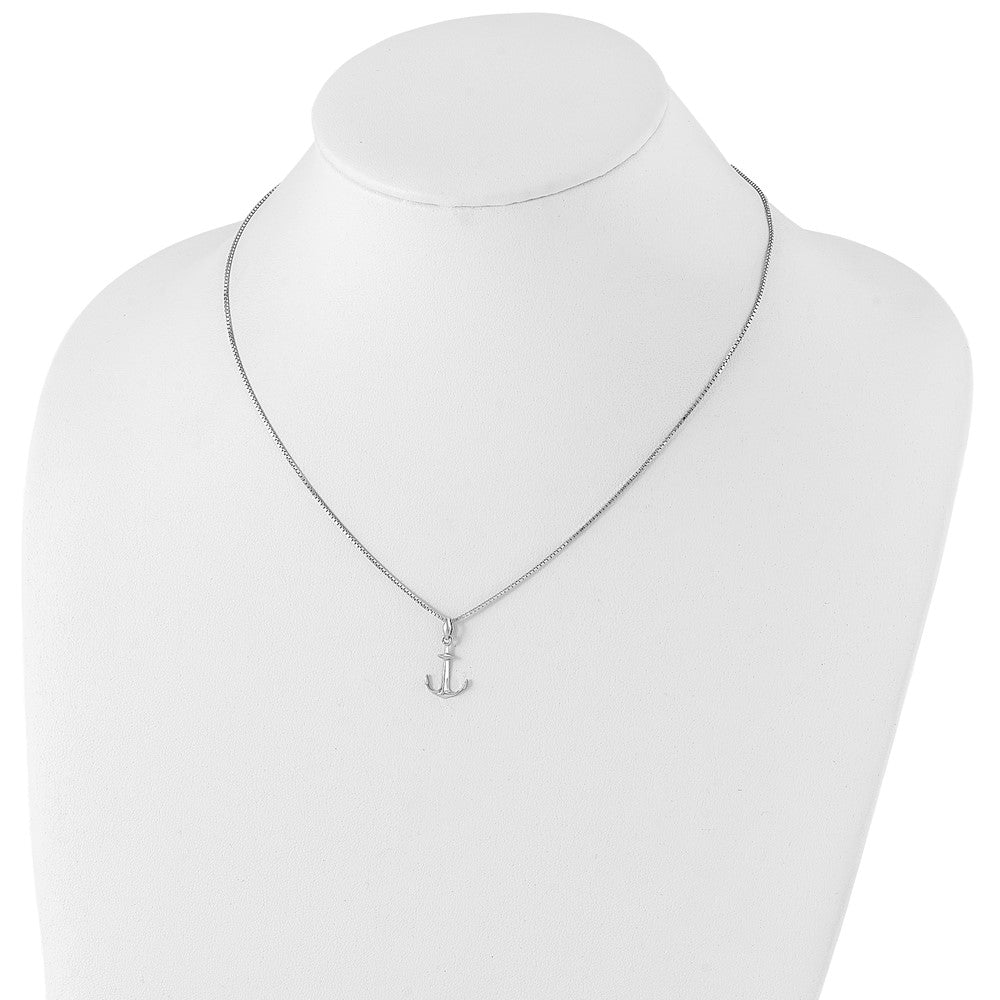 Sterling Silver RH Plated White Ice Diamond Anchor Necklace