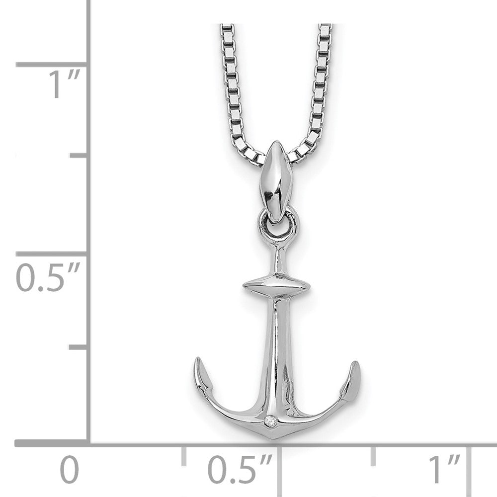 Sterling Silver RH Plated White Ice Diamond Anchor Necklace