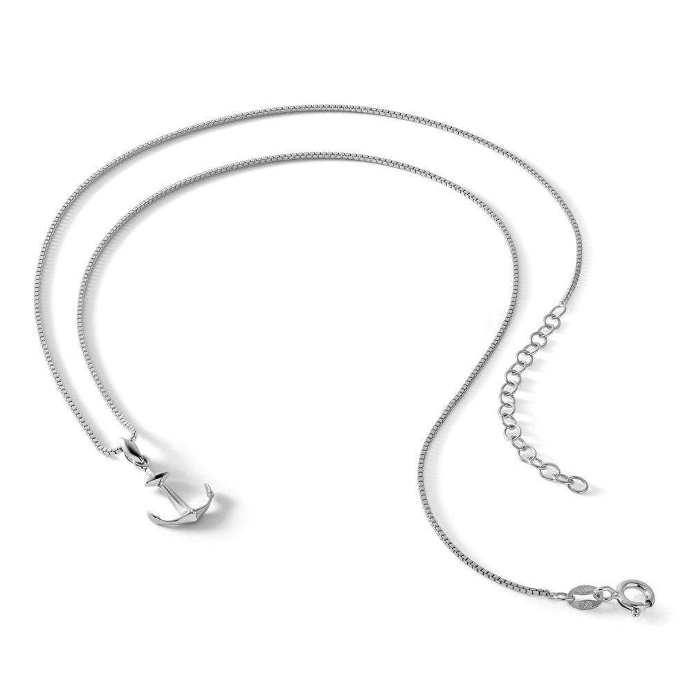 Sterling Silver RH Plated White Ice Diamond Anchor Necklace