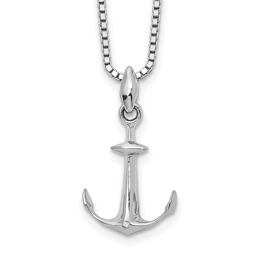 Sterling Silver RH Plated White Ice Diamond Anchor Necklace