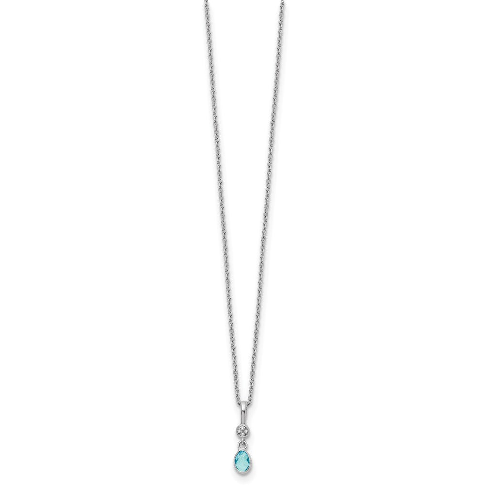 Sterling Silver RH Plated White Ice .02ct. Dia./Blue Topaz w/ Ext Neckla