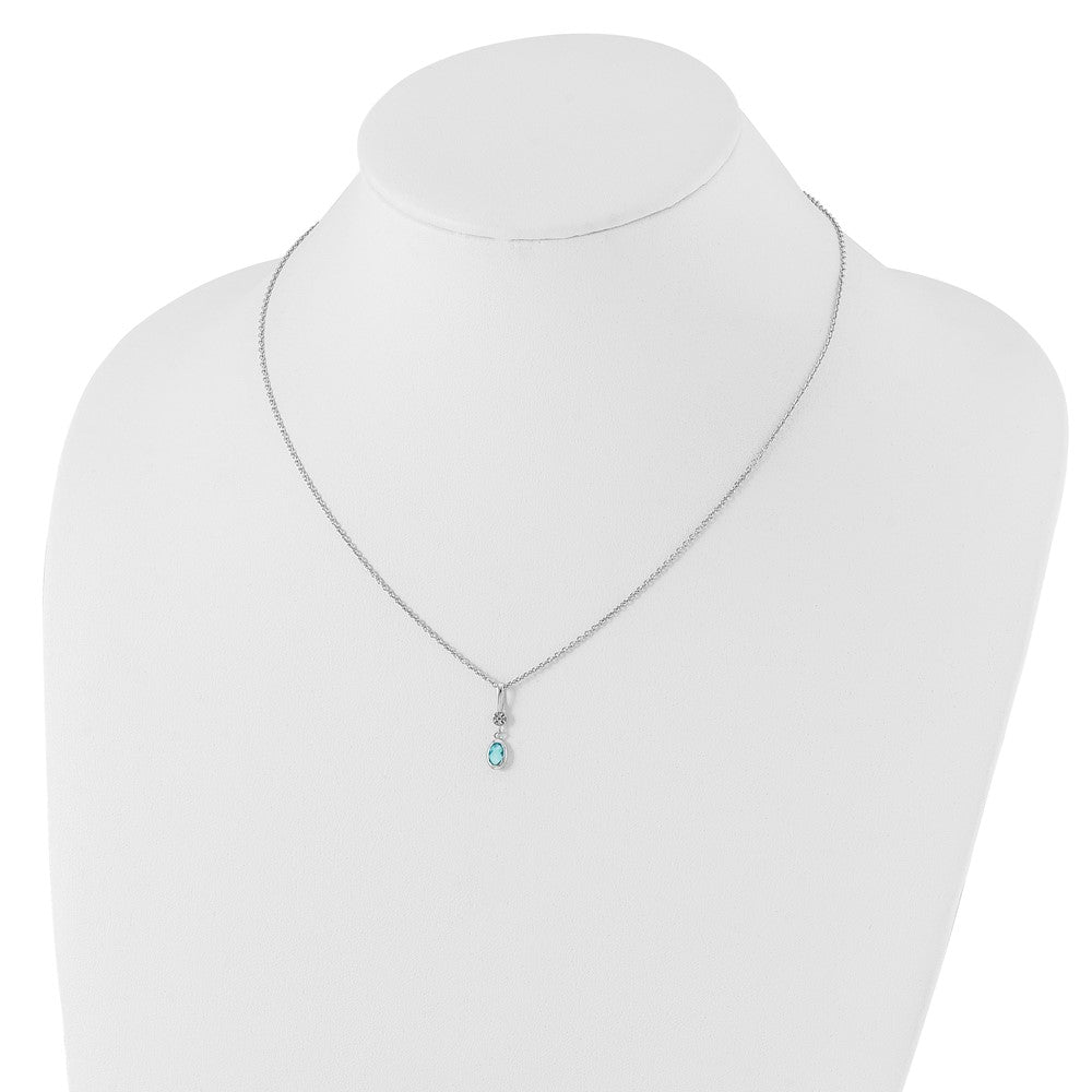 Sterling Silver RH Plated White Ice .02ct. Dia./Blue Topaz w/ Ext Neckla