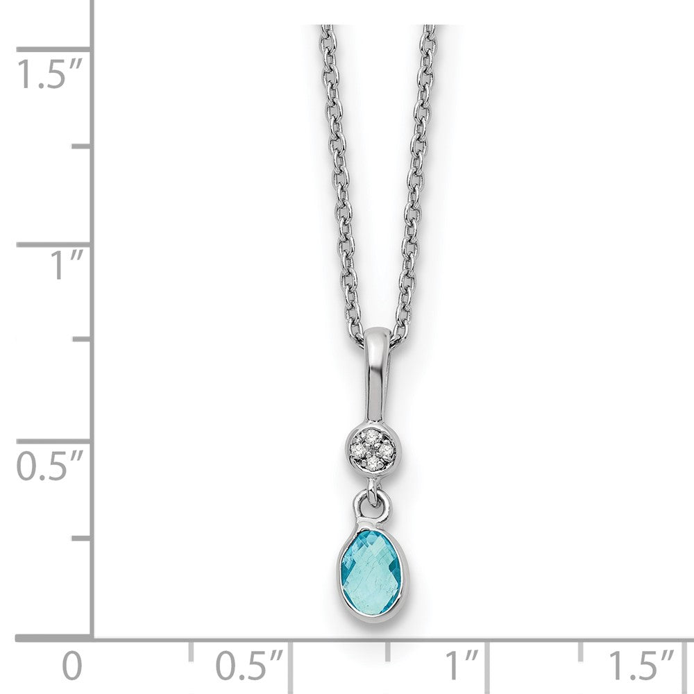 Sterling Silver RH Plated White Ice .02ct. Dia./Blue Topaz w/ Ext Neckla