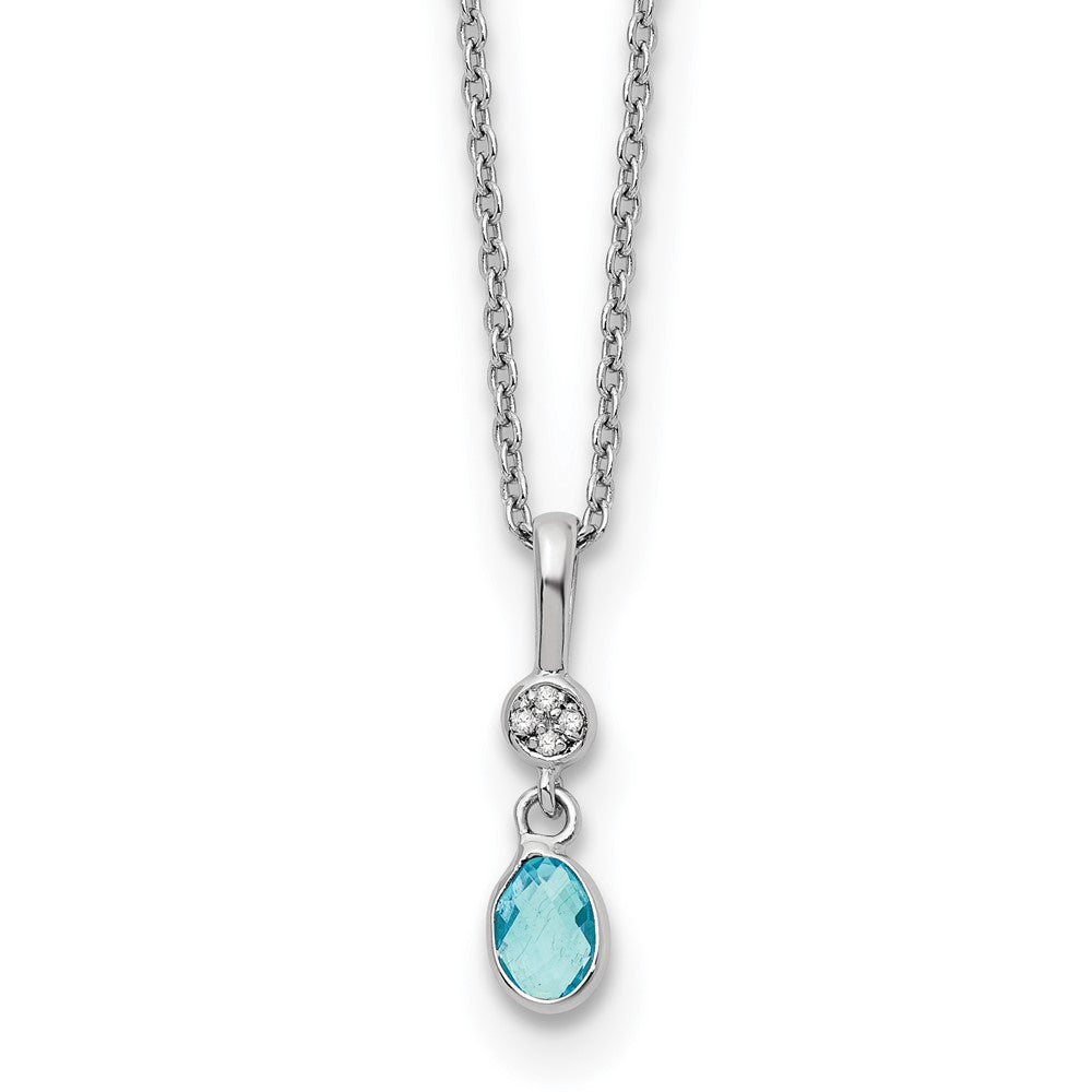 Sterling Silver RH Plated White Ice .02ct. Dia./Blue Topaz w/ Ext Neckla