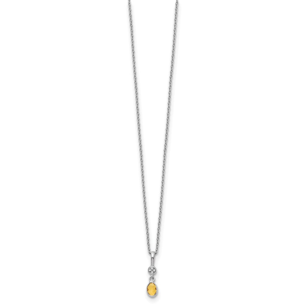 Sterling Silver RH Plated White Ice .02ct. Dia. & Citrine w/ Ext Necklac