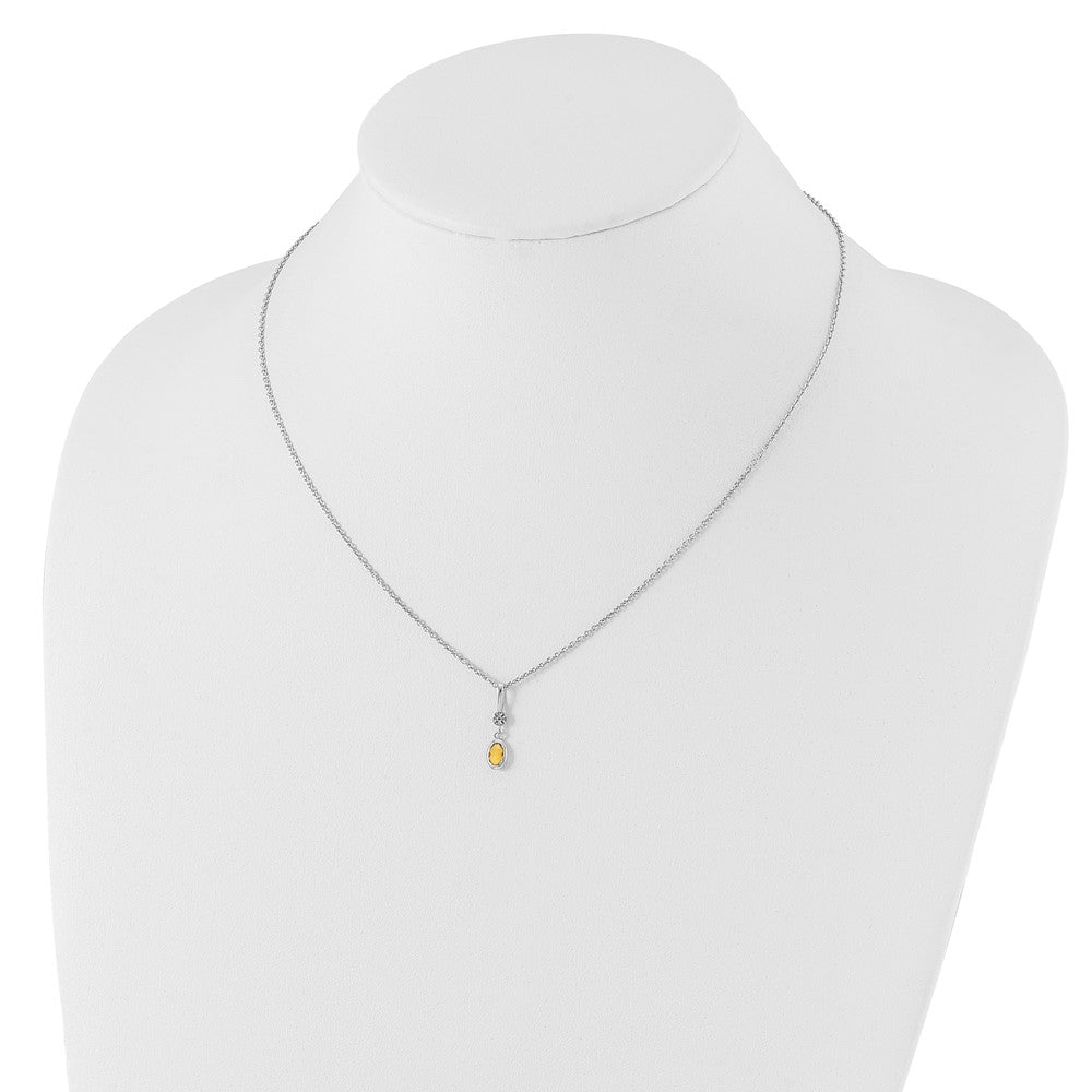 Sterling Silver RH Plated White Ice .02ct. Dia. & Citrine w/ Ext Necklac