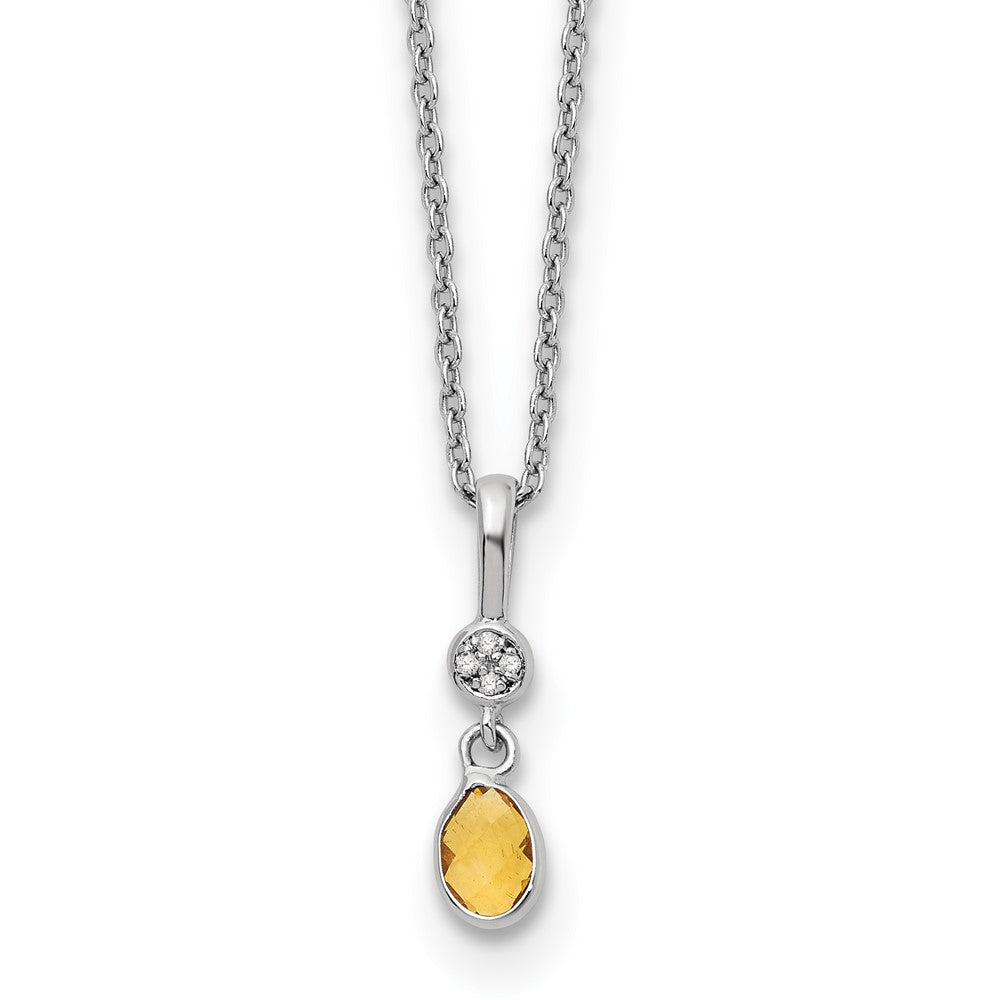 Sterling Silver RH Plated White Ice .02ct. Dia. & Citrine w/ Ext Necklac
