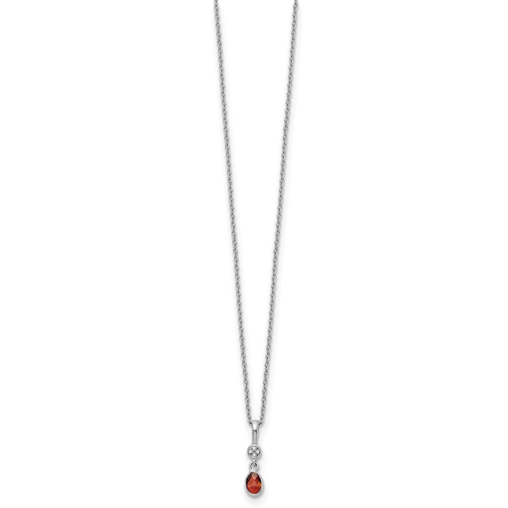 Sterling Silver RH Plated White Ice .02ct. Dia. & Garnet w/ Ext Necklace