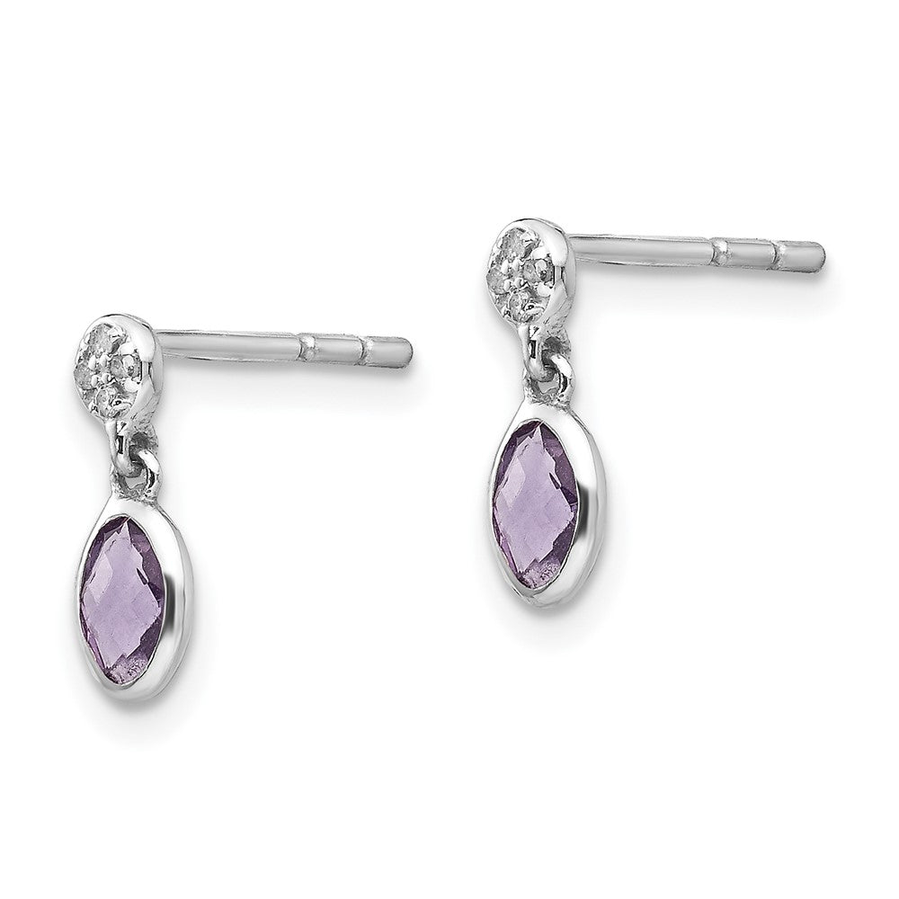 Sterling Silver RH Plated White Ice Amethyst and Dia. Post Earrings
