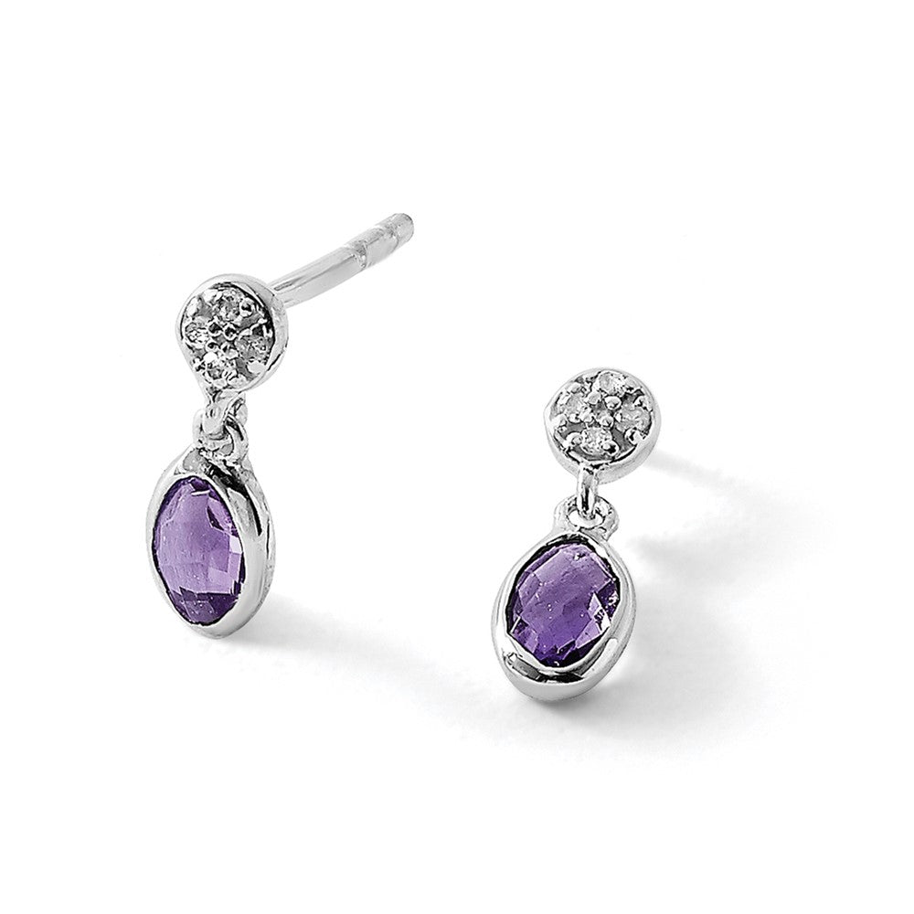 Sterling Silver RH Plated White Ice Amethyst and Dia. Post Earrings