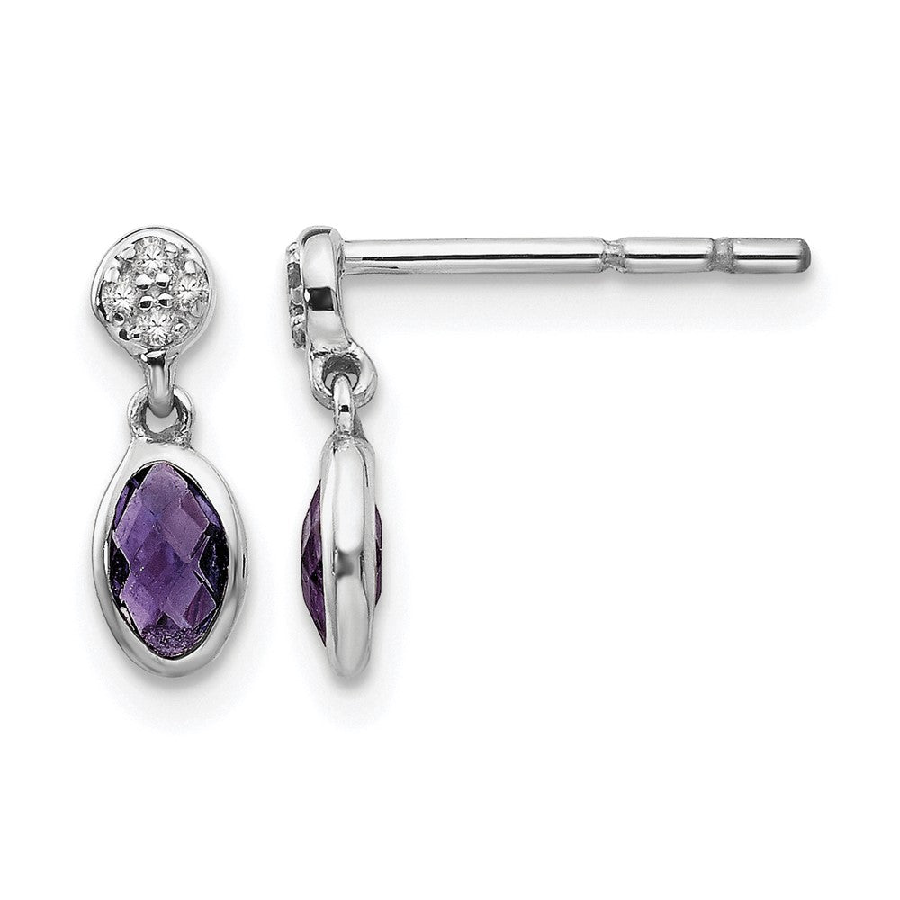 Sterling Silver RH Plated White Ice Amethyst and Dia. Post Earrings