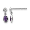 Sterling Silver RH Plated White Ice Amethyst and Dia. Post Earrings
