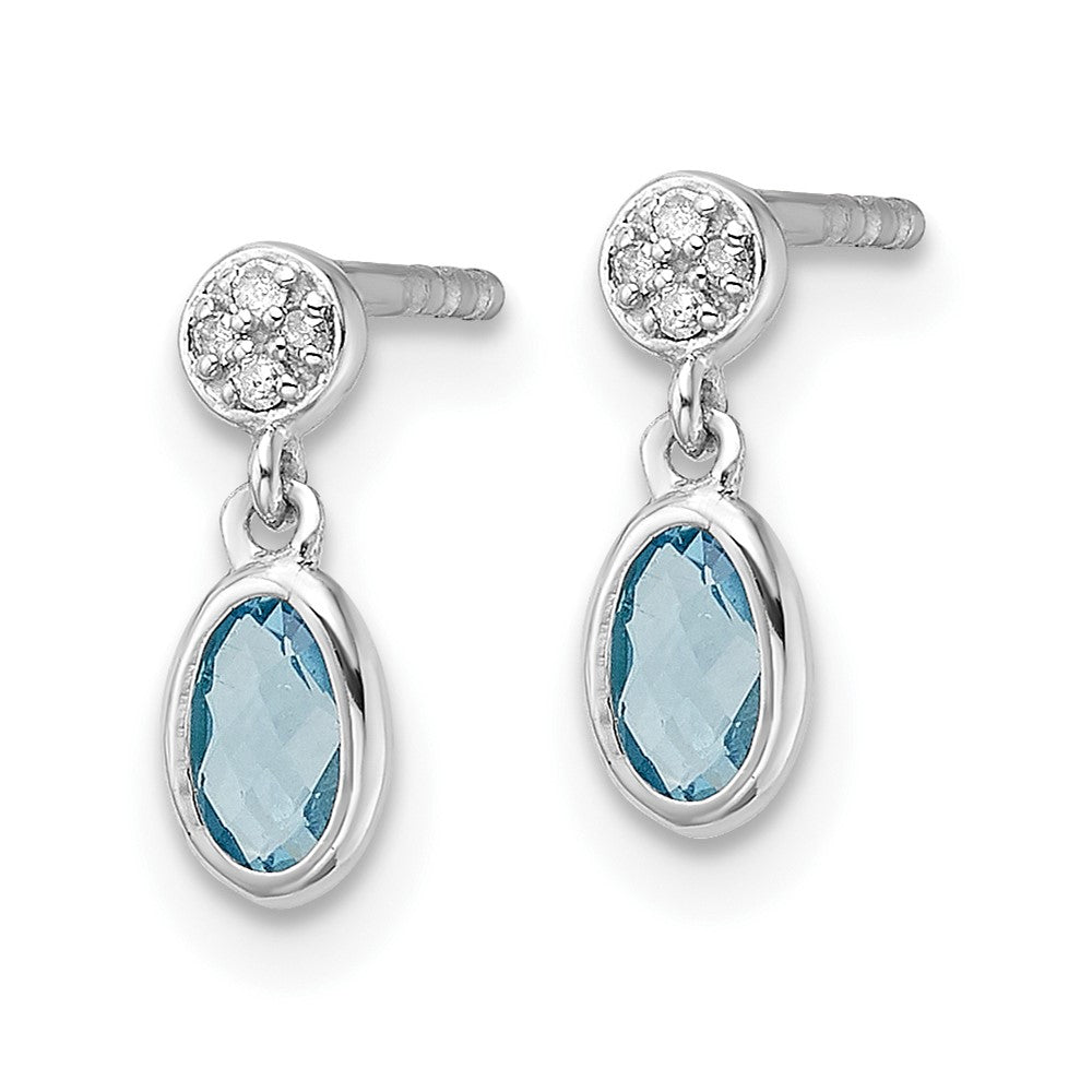 SS RH Plated White Ice .02ct. Dia. and Blue Topaz Post Earrings