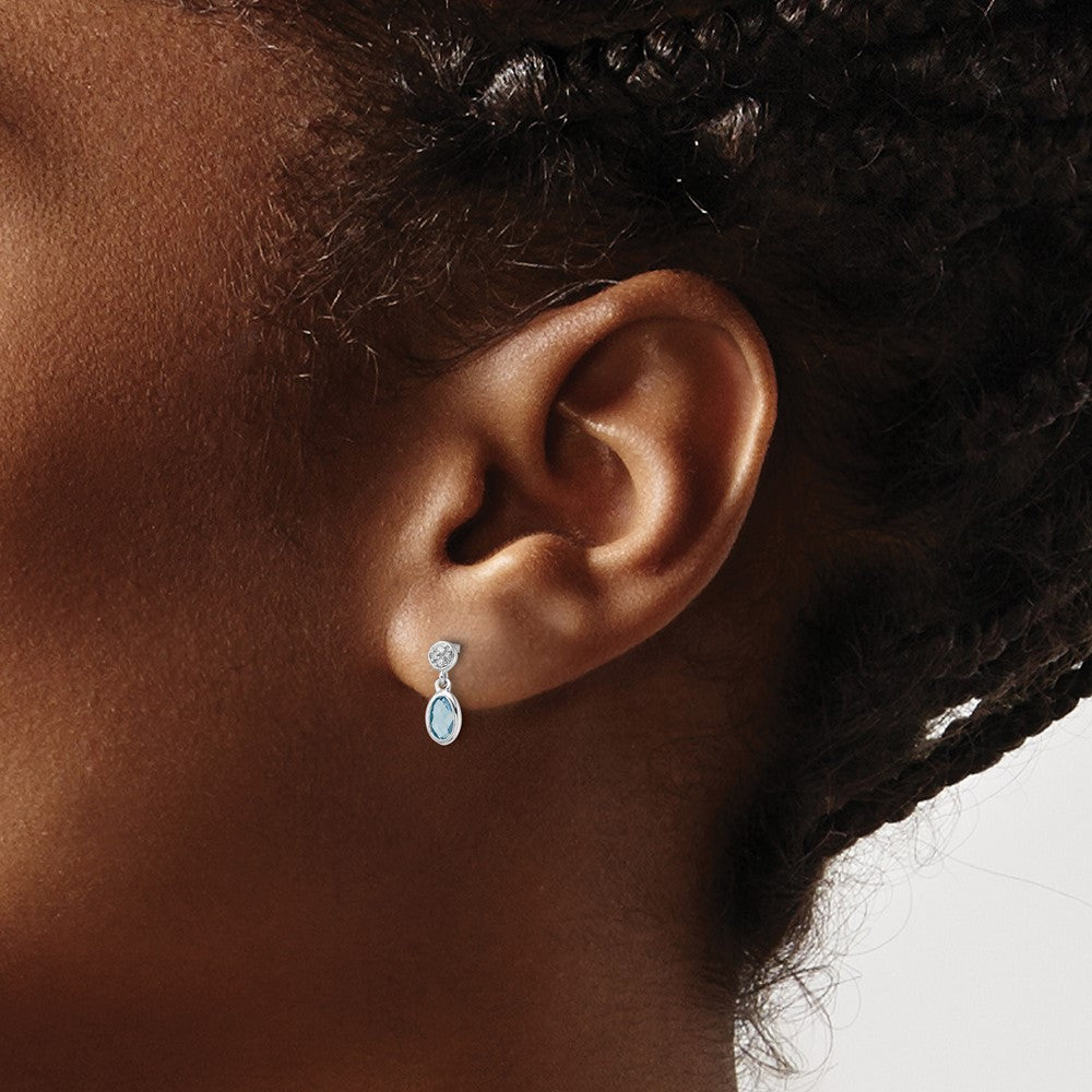 SS RH Plated White Ice .02ct. Dia. and Blue Topaz Post Earrings