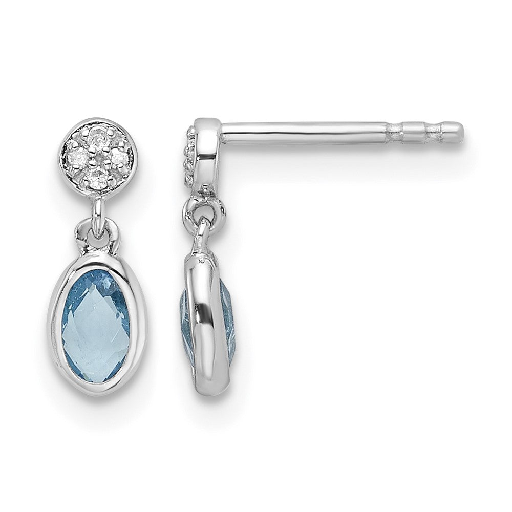 SS RH Plated White Ice .02ct. Dia. and Blue Topaz Post Earrings