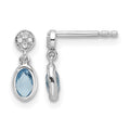 SS RH Plated White Ice .02ct. Dia. and Blue Topaz Post Earrings
