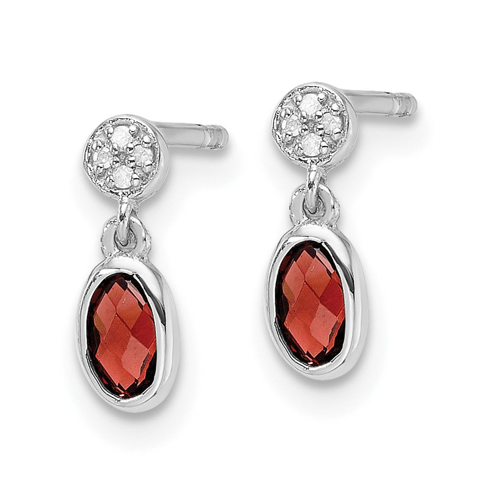 SS RH Plated White Ice .02ct. Diamond and Garnet Post Earrings