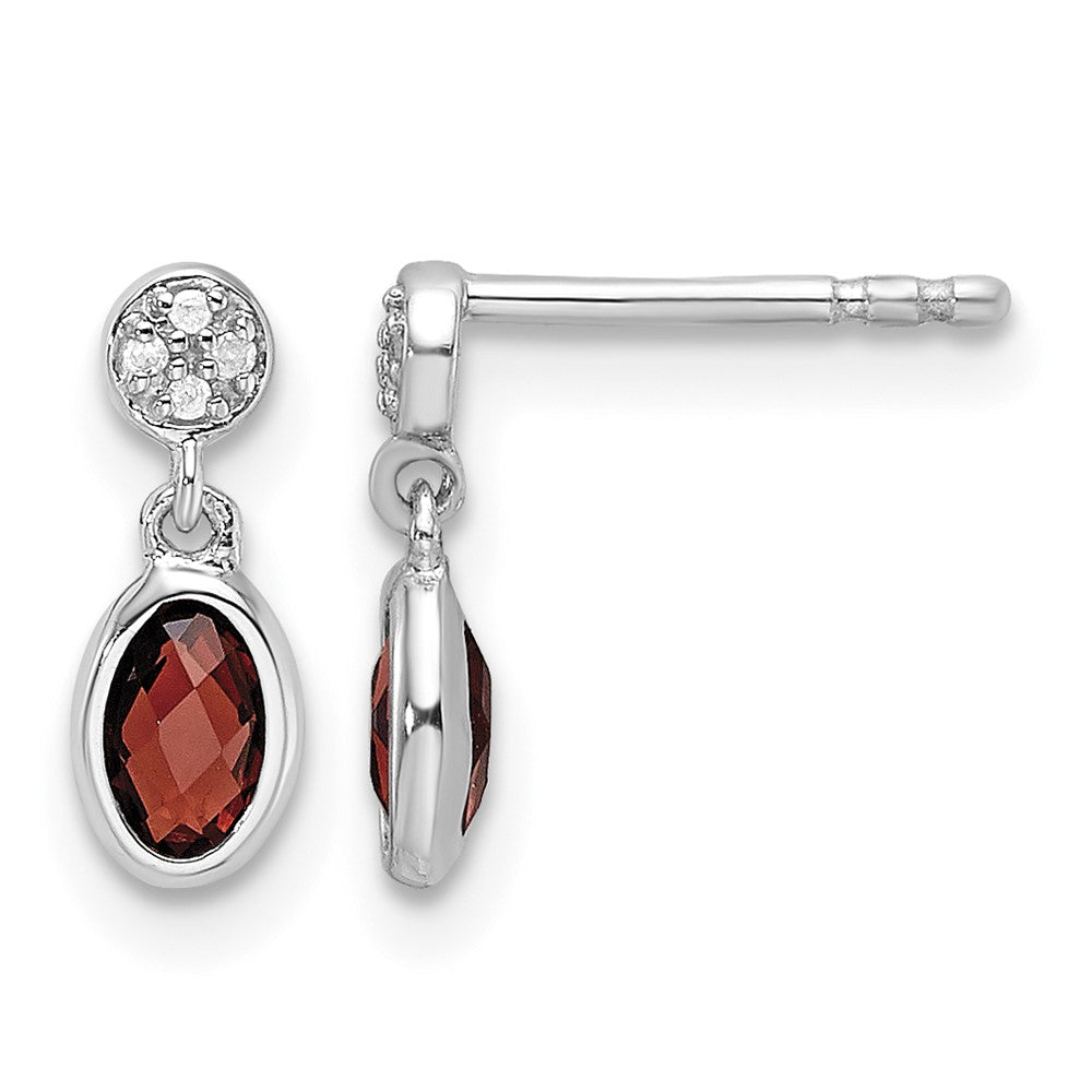 SS RH Plated White Ice .02ct. Diamond and Garnet Post Earrings