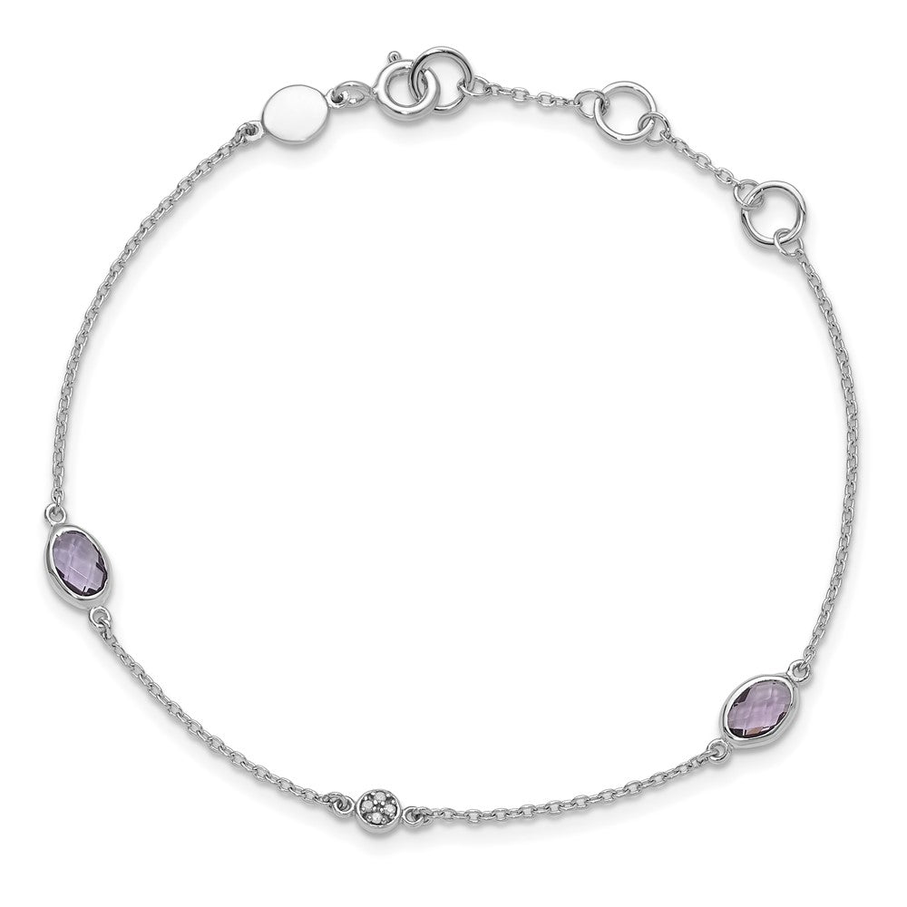 SS RH Plated White Ice Amethyst and Diamond with 1IN ext Bracelet