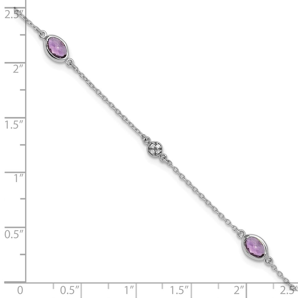SS RH Plated White Ice Amethyst and Diamond with 1IN ext Bracelet