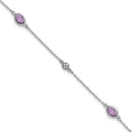 SS RH Plated White Ice Amethyst and Diamond with 1IN ext Bracelet