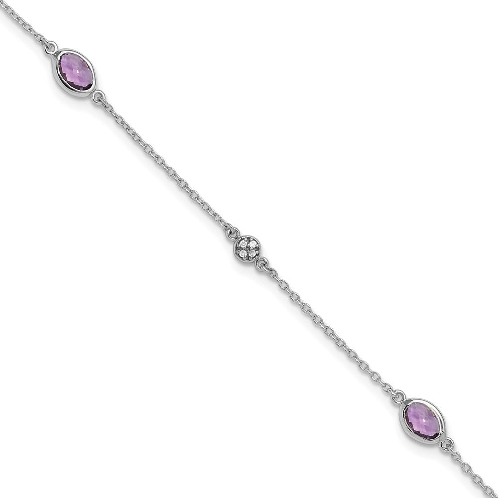 SS RH Plated White Ice Amethyst and Diamond with 1IN ext Bracelet