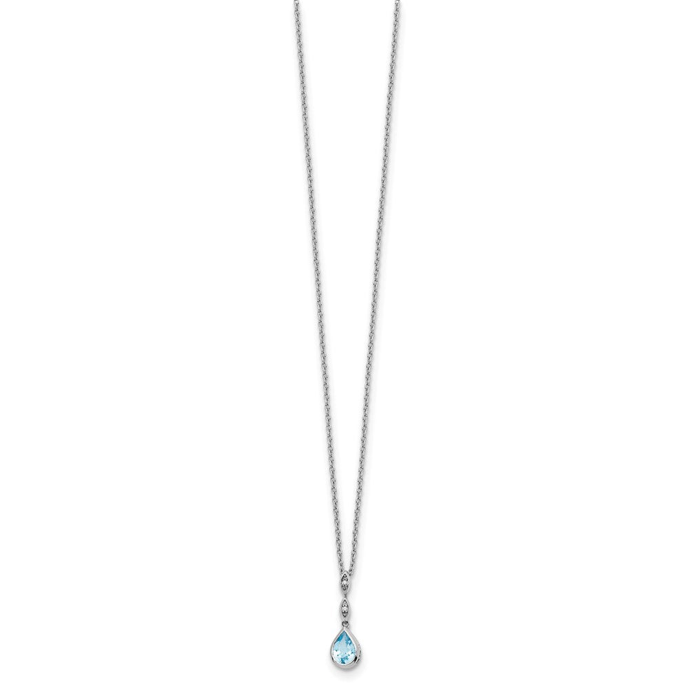 Sterling Silver RH Plated White Ice Blue Topaz and .01 ct Diamond Necklace