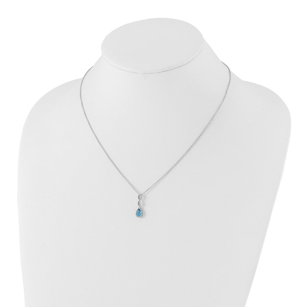 Sterling Silver RH Plated White Ice Blue Topaz and .01 ct Diamond Necklace