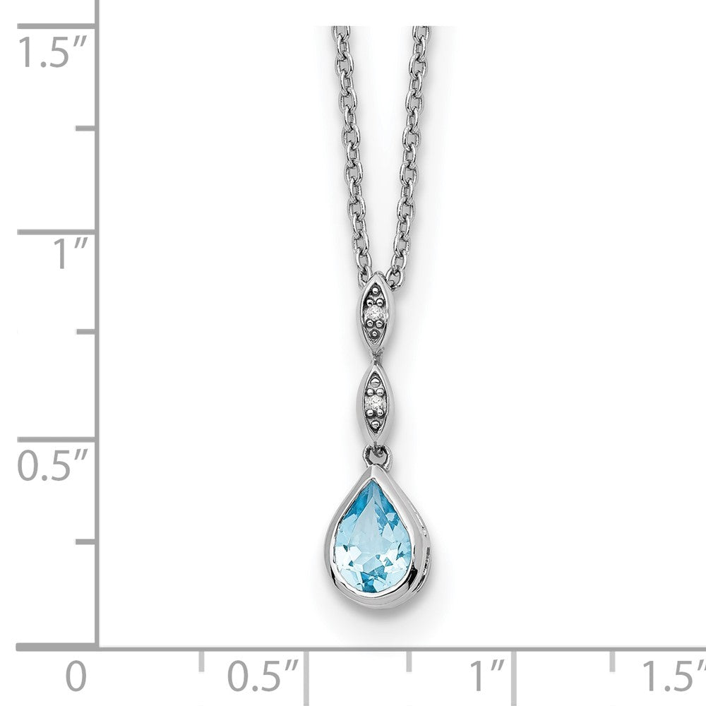 Sterling Silver RH Plated White Ice Blue Topaz and .01 ct Diamond Necklace